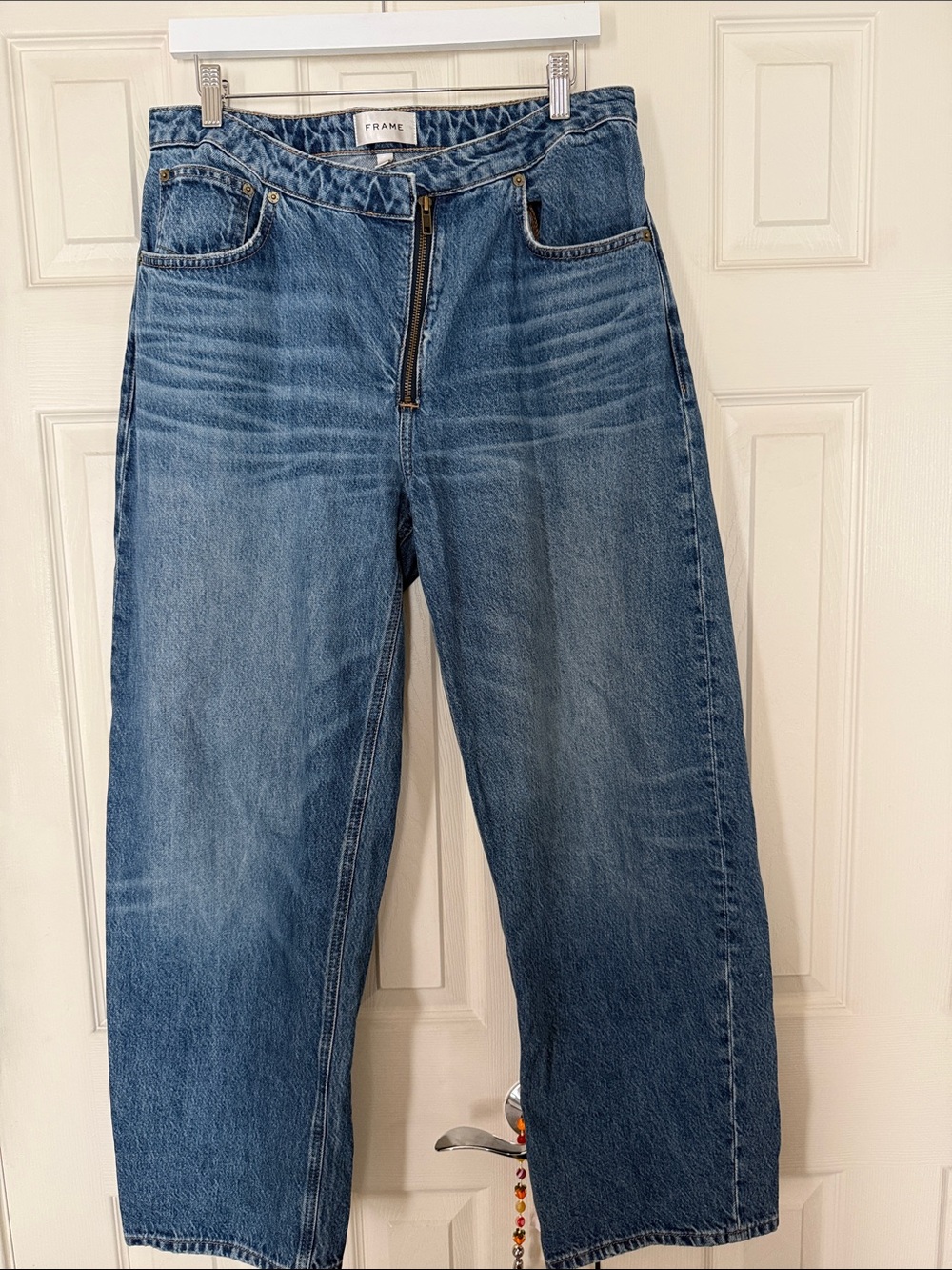 FRAME Angled Zipper Long Barrel Jeans Size 30